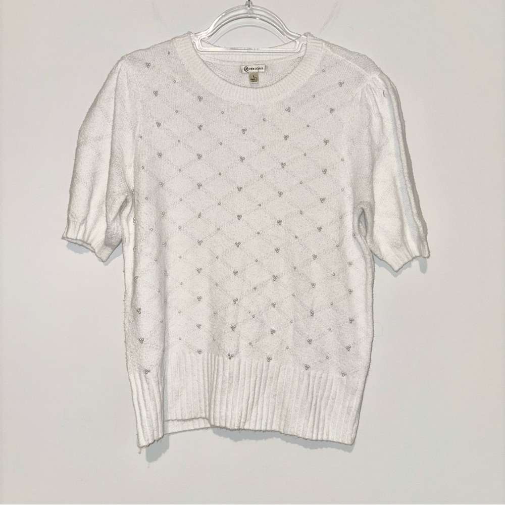 Versona Faux Pearl short sleeve Sweater white size‎ large